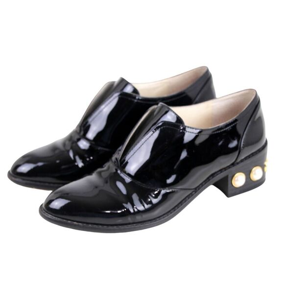 Louise et Cie PATENT BLACK GENUINE LEATHER LOW HEEL SLIP ON LOAFER SHOES Sz 7.5 - Picture 2 of 10